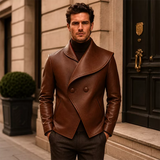 Men’s Brown Wrap Style Leather Jacket | Asymmetric Double-Breasted Jacket