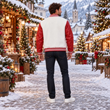 Men's Christmas Santa Embroidered Leather Varsity Jacket