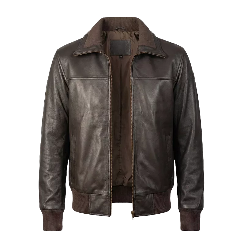 Blouson aviateur classique en cuir marron foncé pour homme – Cuir premium fait main