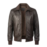 Blouson aviateur classique en cuir marron foncé pour homme – Cuir premium fait main