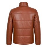 Men’s Cognac Brown Leather Puffer Jacket | Zip-Up Winter Jacket