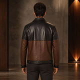 Men’s Colorblock Leather Utility Jacket | Black Brown Tan Biker Style