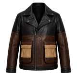 Men’s Colorblock Leather Utility Jacket | Black Brown Tan Biker Style