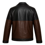 Men’s Colorblock Leather Utility Jacket | Black Brown Tan Biker Style