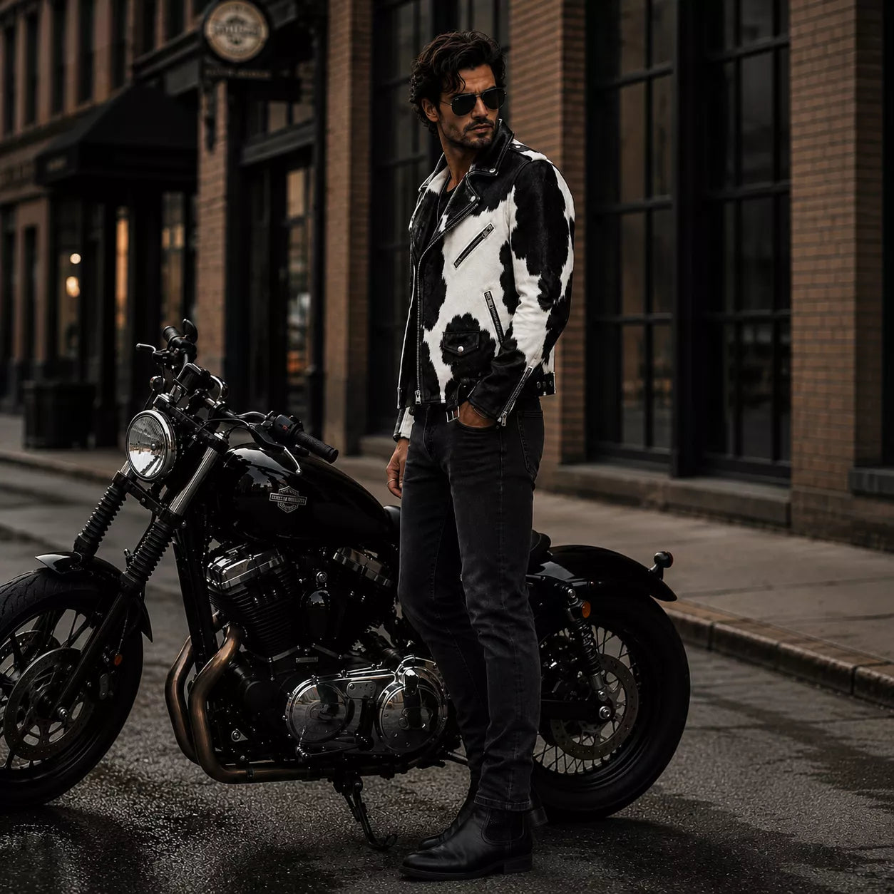 Men’s Cowhide Leather Biker Jacket | Real Hair On Western Motorcycle Outerwear