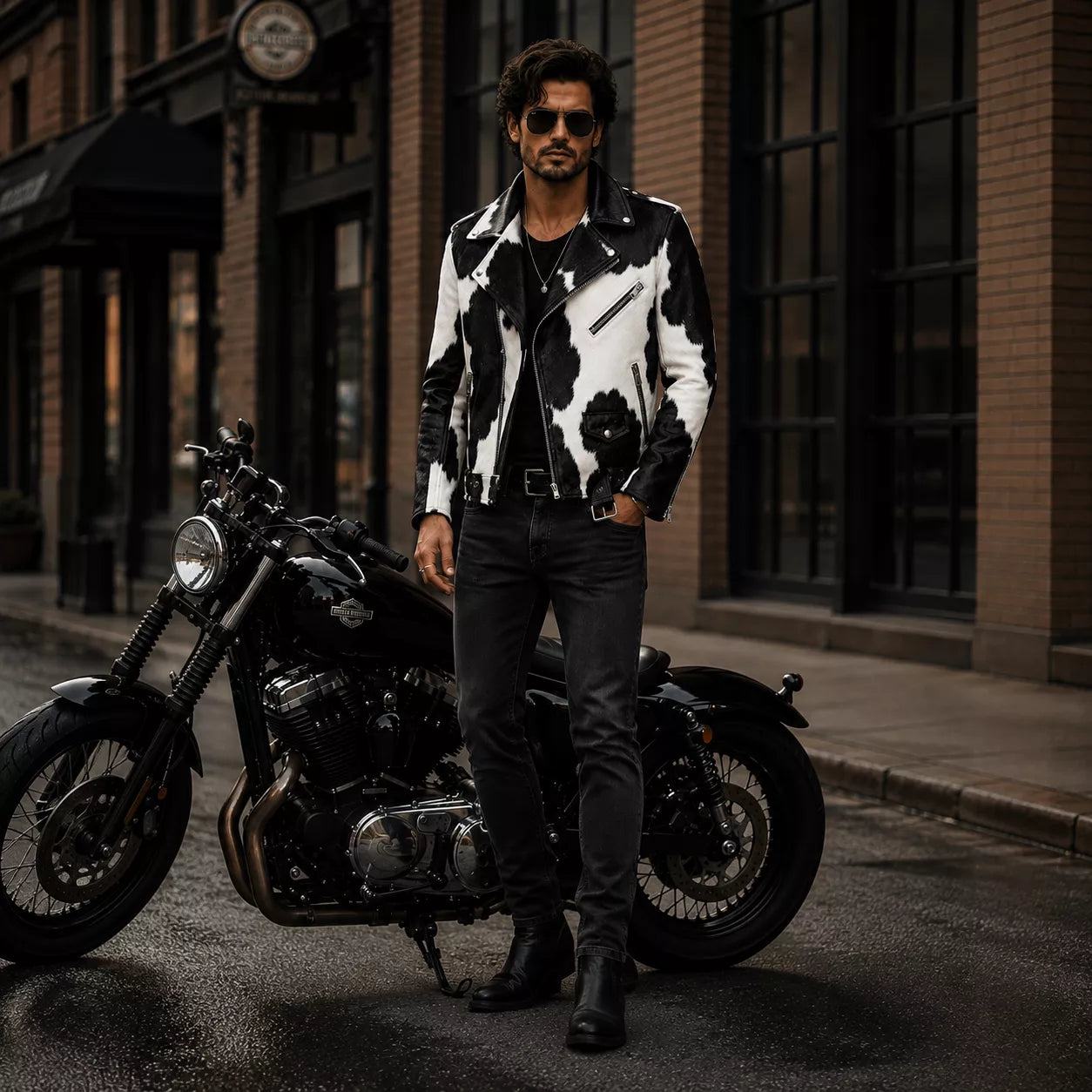 Men’s Cowhide Leather Biker Jacket | Real Hair On Western Motorcycle Outerwear