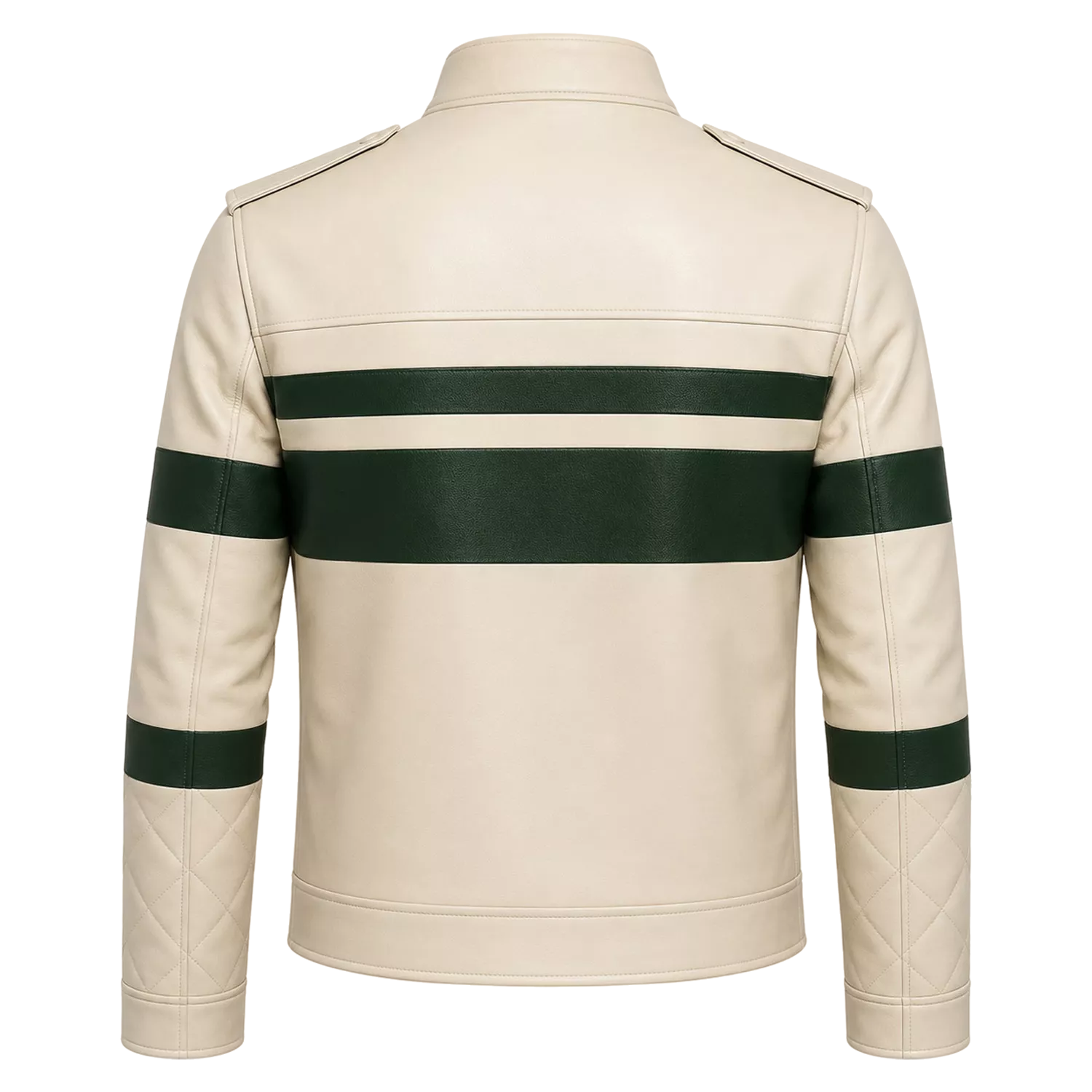 Men’s Cream Green Stripe Moto Leather Jacket