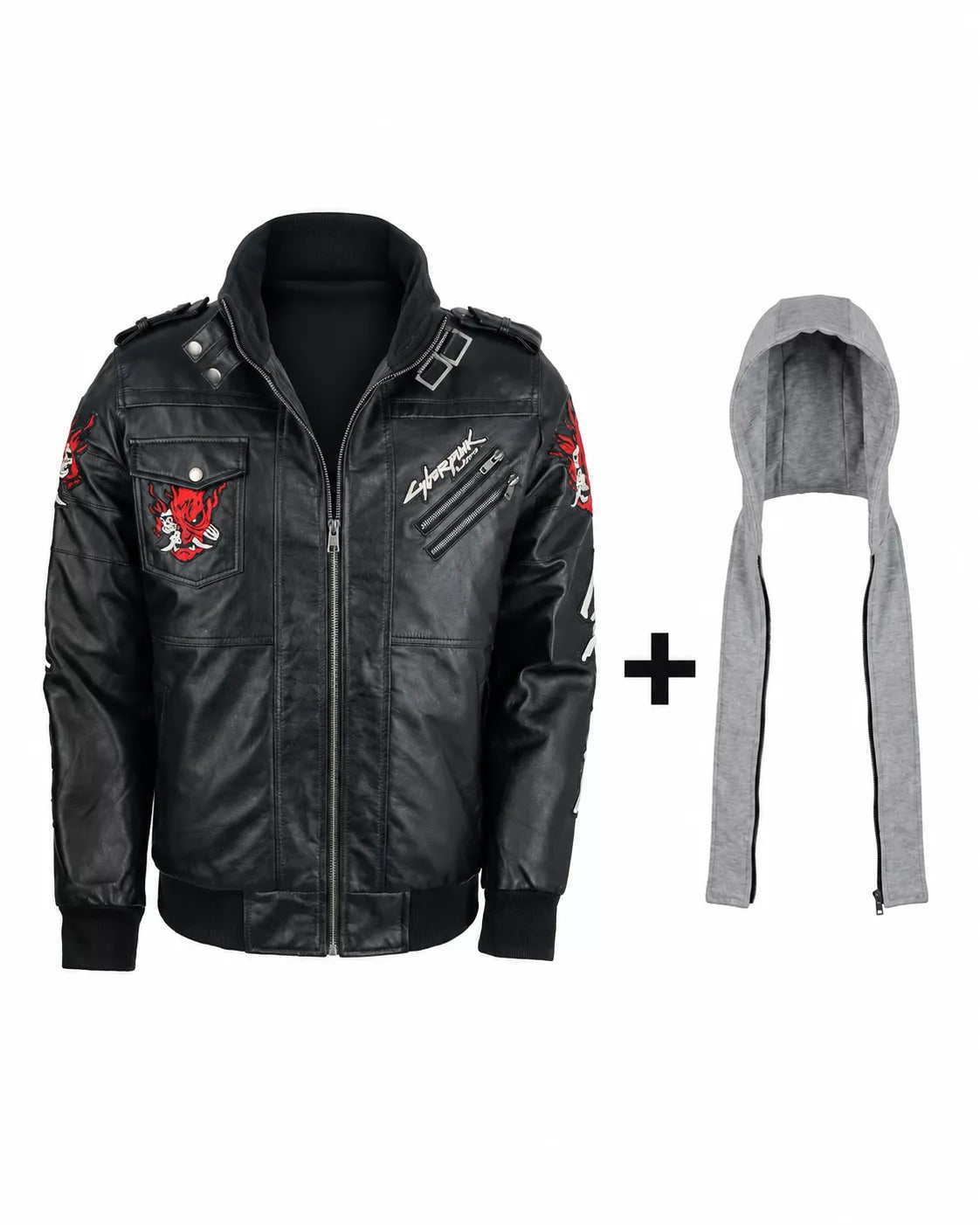 Men’s Cyberpunk Hooded Leather Jacket | Graphic Biker Style