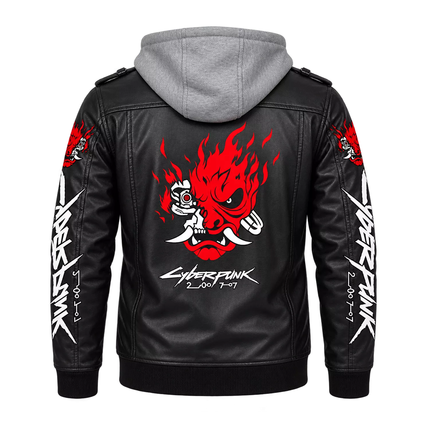 Men’s Cyberpunk Hooded Leather Jacket | Graphic Biker Style