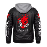 Men’s Cyberpunk Hooded Leather Jacket | Graphic Biker Style