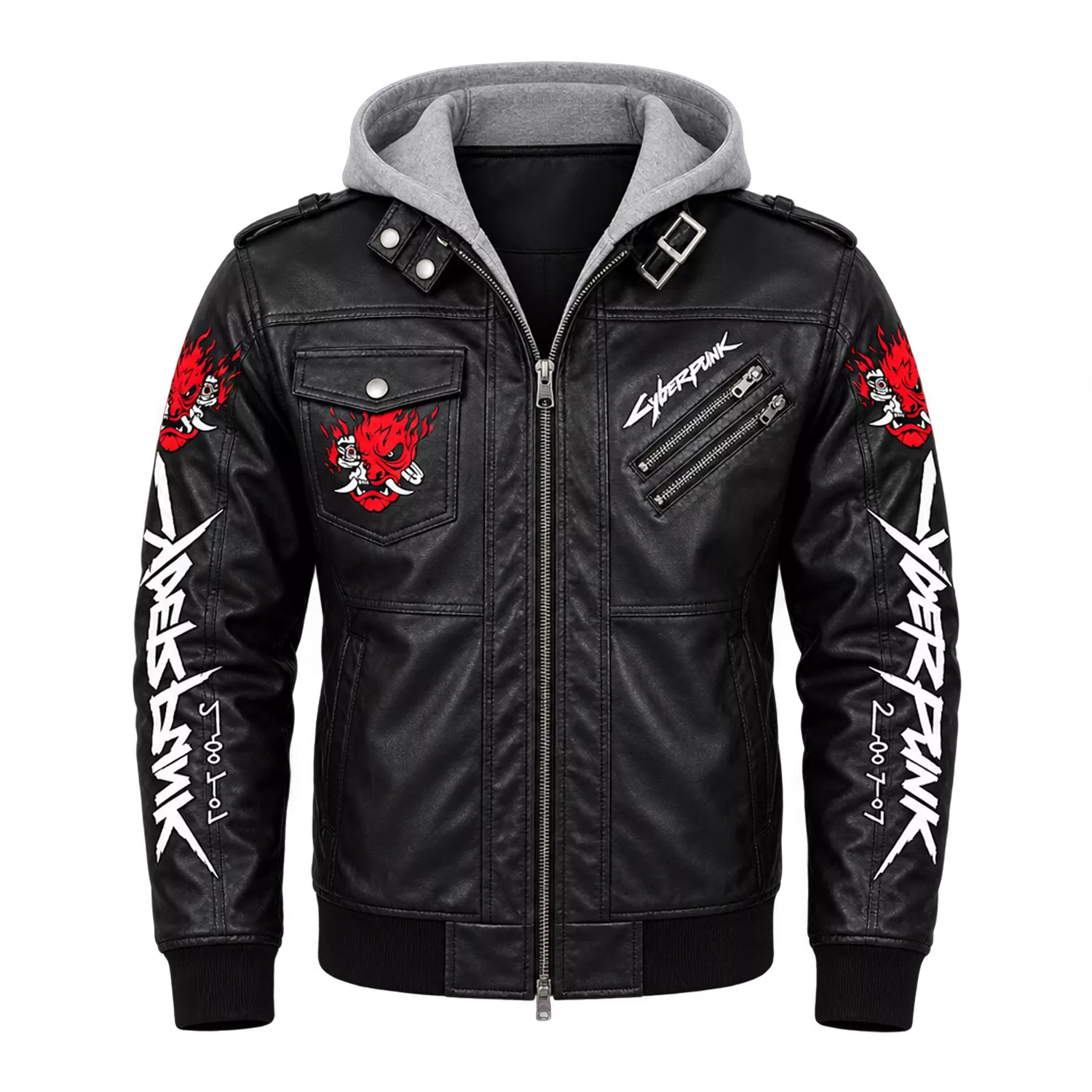 Men’s Cyberpunk Hooded Leather Jacket | Graphic Biker Style