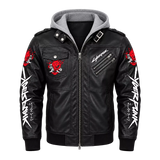 Men’s Cyberpunk Hooded Leather Jacket | Graphic Biker Style