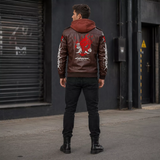 Men’s Cyberpunk Hooded Leather Jacket | Graphic Biker Style