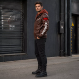Men’s Cyberpunk Hooded Leather Jacket | Graphic Biker Style