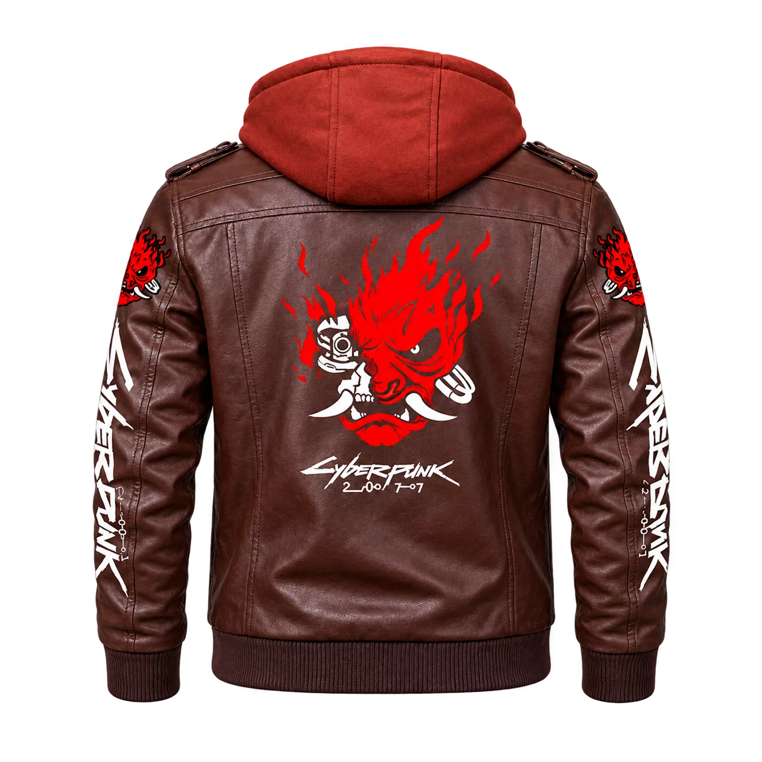 Men’s Cyberpunk Hooded Leather Jacket | Graphic Biker Style