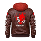 Men’s Cyberpunk Hooded Leather Jacket | Graphic Biker Style