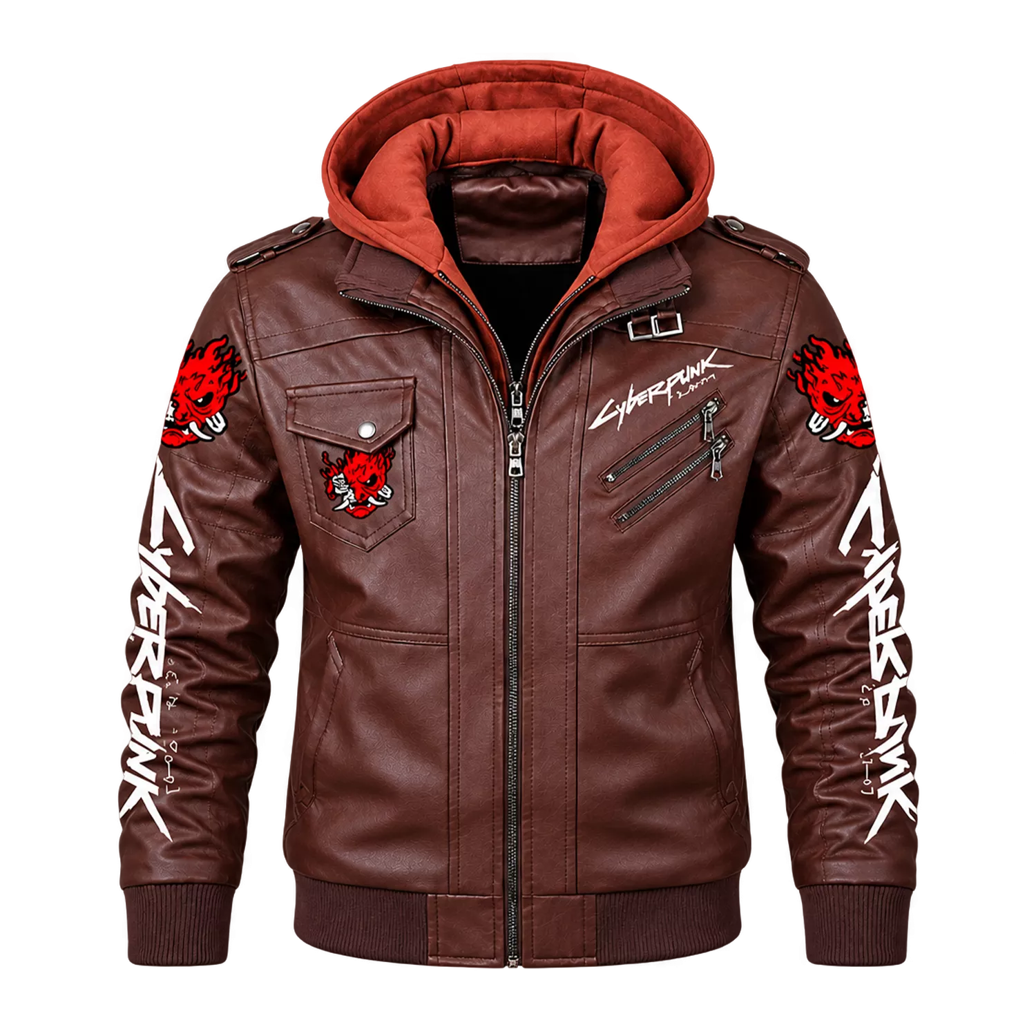Men’s Cyberpunk Hooded Leather Jacket | Graphic Biker Style
