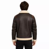 Men’s Dark Brown Cream Shearling Leather Bomber Jacket