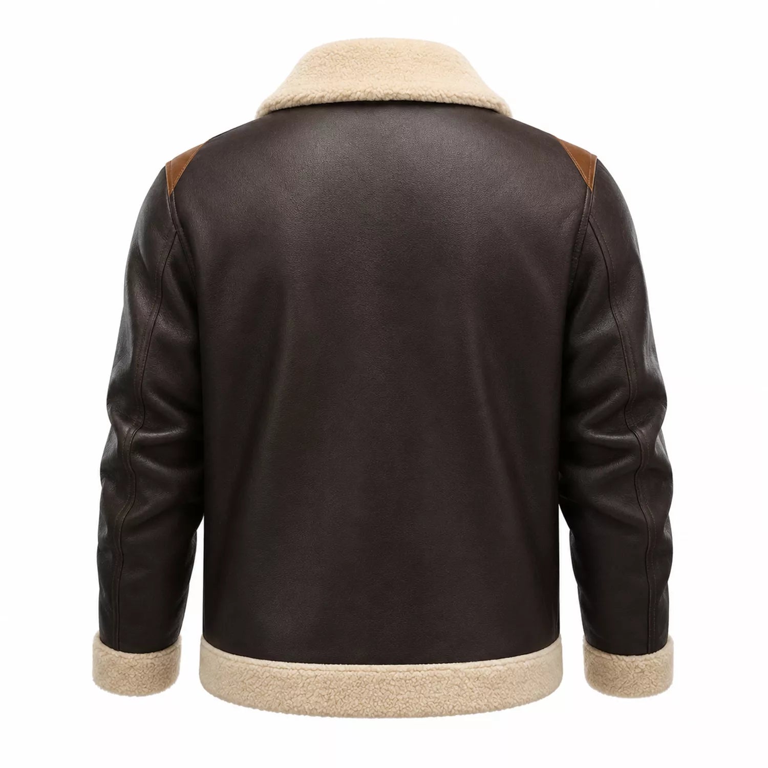 Men’s Dark Brown Cream Shearling Leather Bomber Jacket