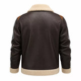 Men’s Dark Brown Cream Shearling Leather Bomber Jacket