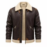 Men’s Dark Brown Cream Shearling Leather Bomber Jacket