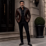 Men’s Dark Brown Leather Blazer | Quilted Lapel Tailored Dinner Jacket