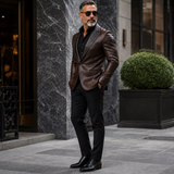 Men’s Dark Brown Leather Blazer | Quilted Lapel Tailored Dinner Jacket