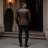 Men’s Dark Brown Leather Blazer | Quilted Lapel Tailored Dinner Jacket