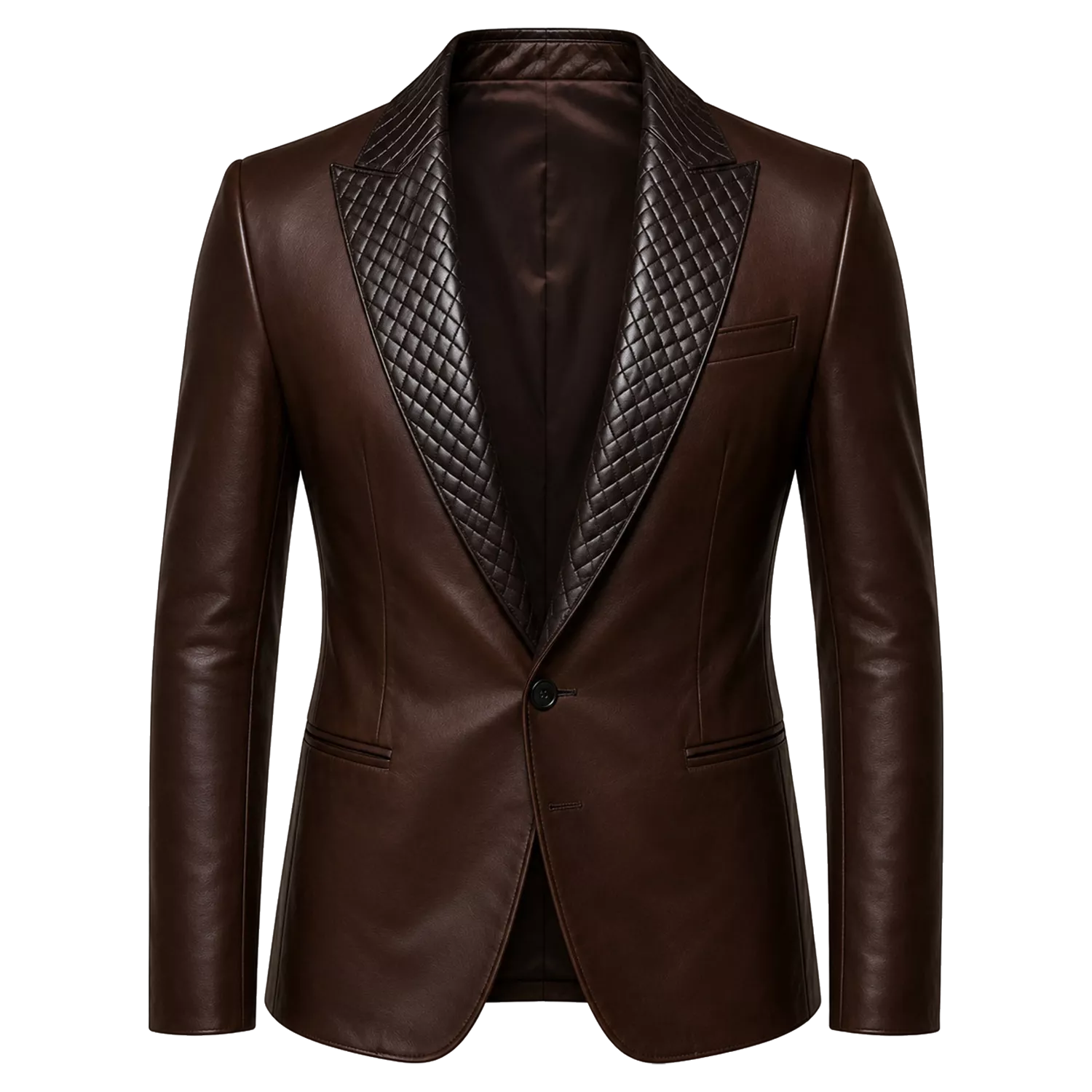 Men’s Dark Brown Leather Blazer | Quilted Lapel Tailored Dinner Jacket