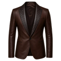 Men’s Dark Brown Leather Blazer | Quilted Lapel Tailored Dinner Jacket