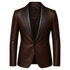 Men’s Dark Brown Leather Blazer | Quilted Lapel Tailored Dinner Jacket