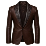 Men’s Dark Brown Leather Blazer | Quilted Lapel Tailored Dinner Jacket