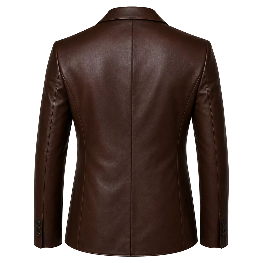 Men’s Dark Brown Leather Blazer | Quilted Lapel Tailored Dinner Jacket