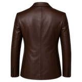 Men’s Dark Brown Leather Blazer | Quilted Lapel Tailored Dinner Jacket