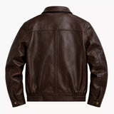 Men’s Dark Brown Leather Bomber Jacket | Zip-Up Snap Button Jacket