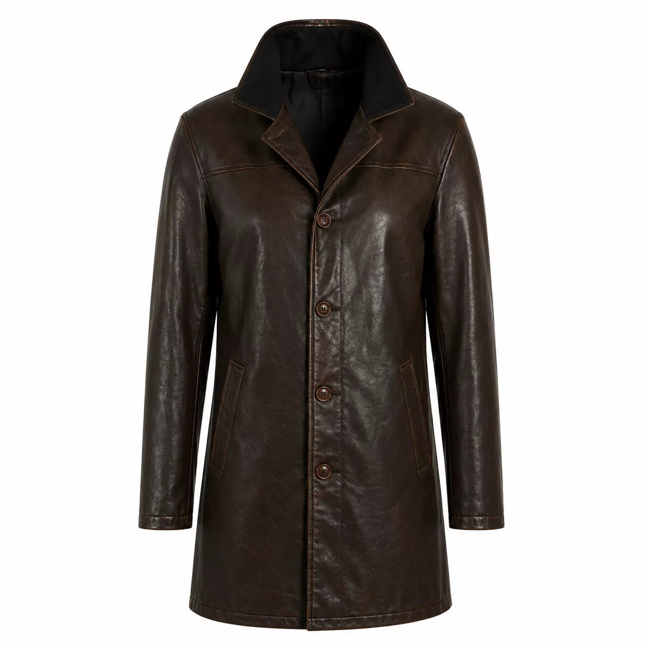 Men’s Dark Brown Leather Car Coat | Classic Long Jacket