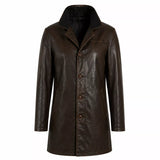 Men’s Dark Brown Leather Car Coat | Classic Long Jacket