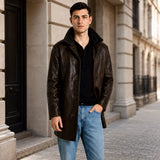 Men’s Dark Brown Leather Car Coat | Classic Long Jacket