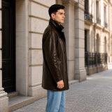 Men’s Dark Brown Leather Car Coat | Classic Long Jacket