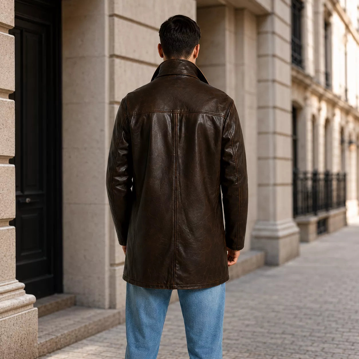 Men’s Dark Brown Leather Car Coat | Classic Long Jacket