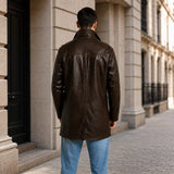 Men’s Dark Brown Leather Car Coat | Classic Long Jacket