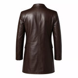 Men’s Dark Brown Leather Double-Breasted Coat | Tailored Longline Trench