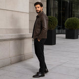 Men’s Dark Brown Leather Jacket | Classic Zip Style