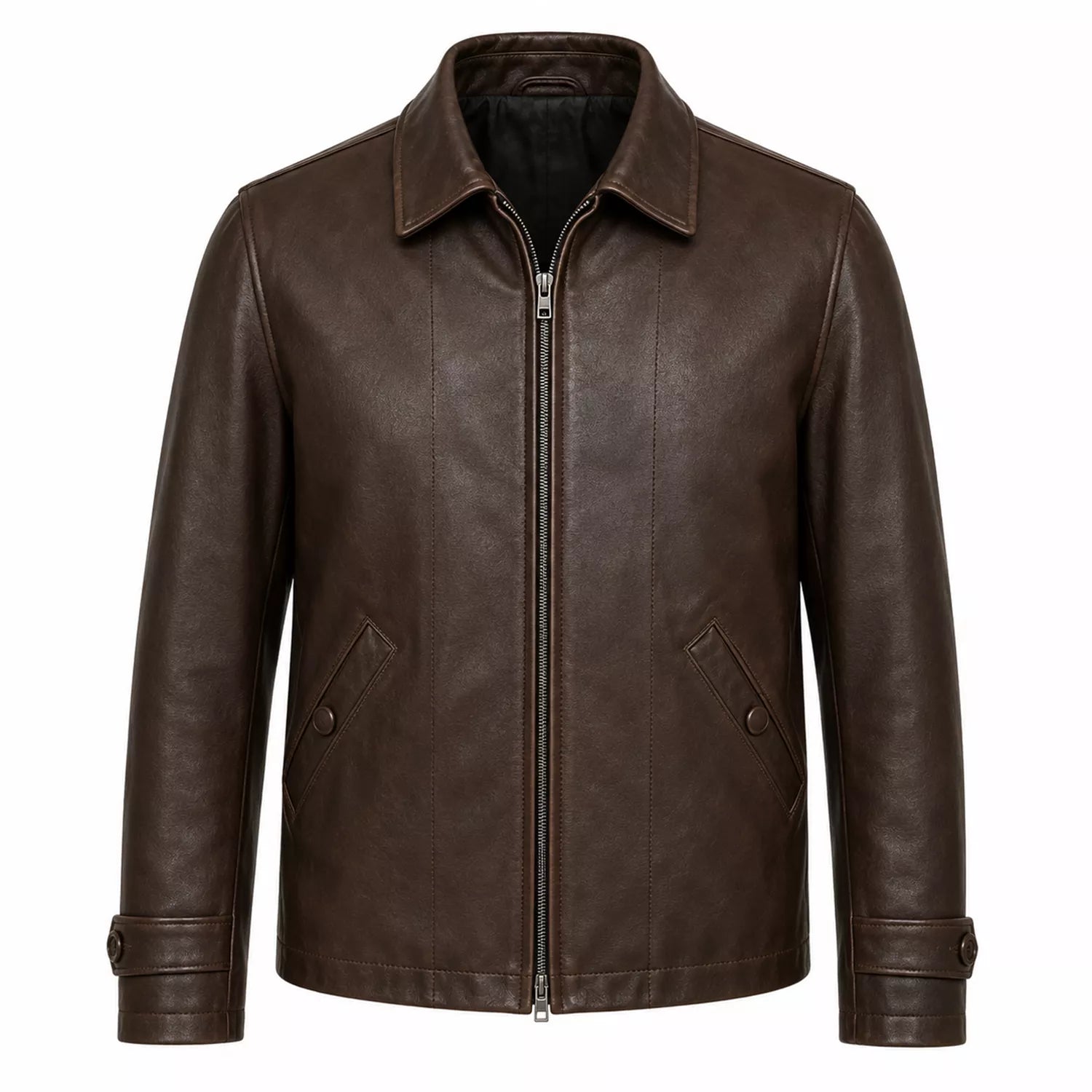 Men’s Dark Brown Leather Jacket | Classic Zip Style