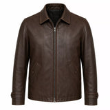 Men’s Dark Brown Leather Jacket | Classic Zip Style