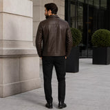 Men’s Dark Brown Leather Jacket | Classic Zip Style