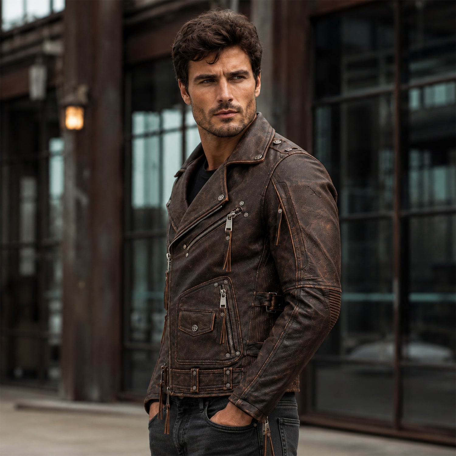 Men’s Distressed Brown Vintage Biker Leather Jacket | Asymmetric Moto Jacket