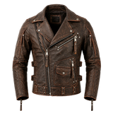 Men’s Distressed Brown Vintage Biker Leather Jacket | Asymmetric Moto Jacket