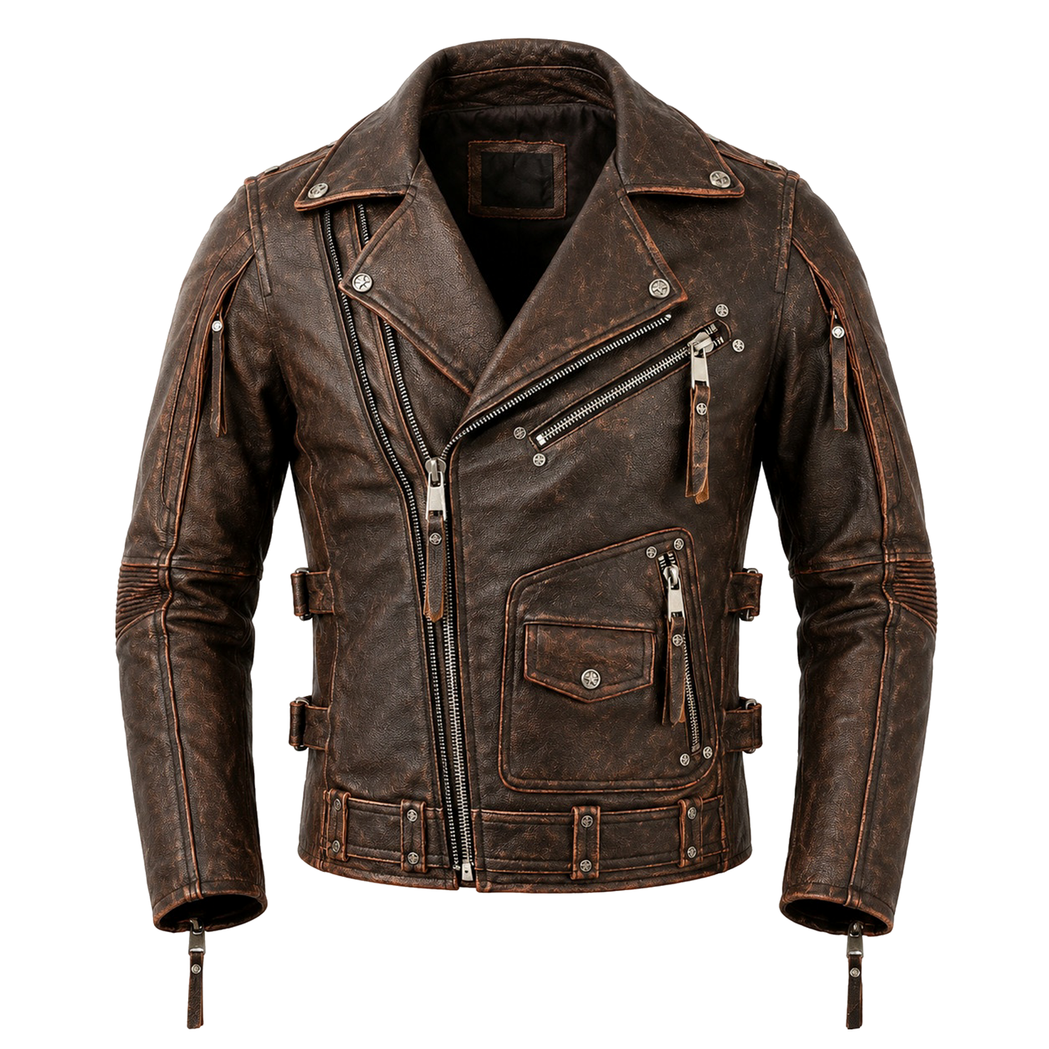 Men’s Distressed Brown Vintage Biker Leather Jacket | Asymmetric Moto Jacket