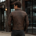 Men’s Distressed Brown Vintage Biker Leather Jacket | Asymmetric Moto Jacket